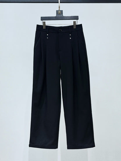 Standing-Collar Metal Button Short Tailored Jacket & Trousers Setup WN23910