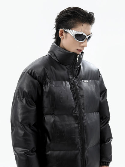 Thickened PU Leather Stand-Neck Puffer Jacket WN10442