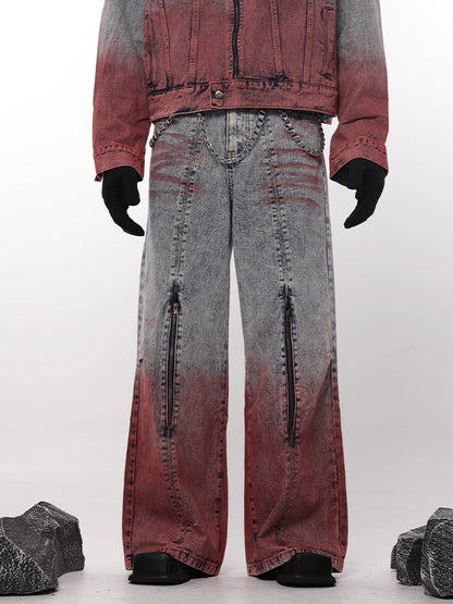 Gradient Zipper Design Wide Leg Denim Jeans WN18668