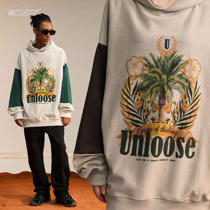 Two-Tone Graphic Print Oversize Zipper Hoodie WN12385