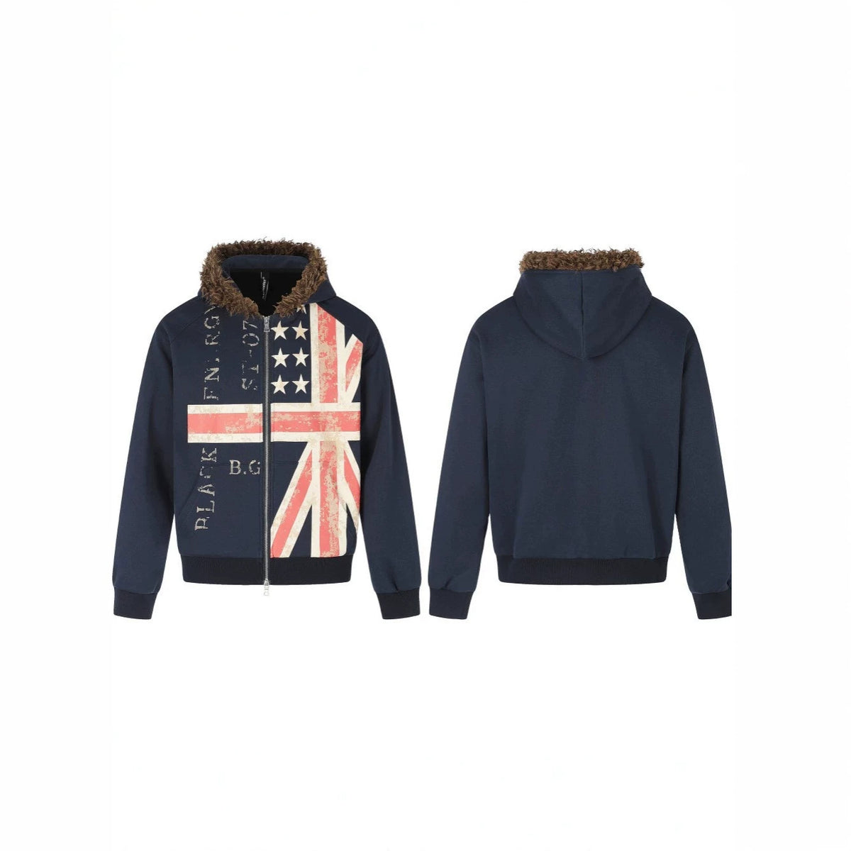 Fake Fur Graphic Print Zipper Hoodie WN27790