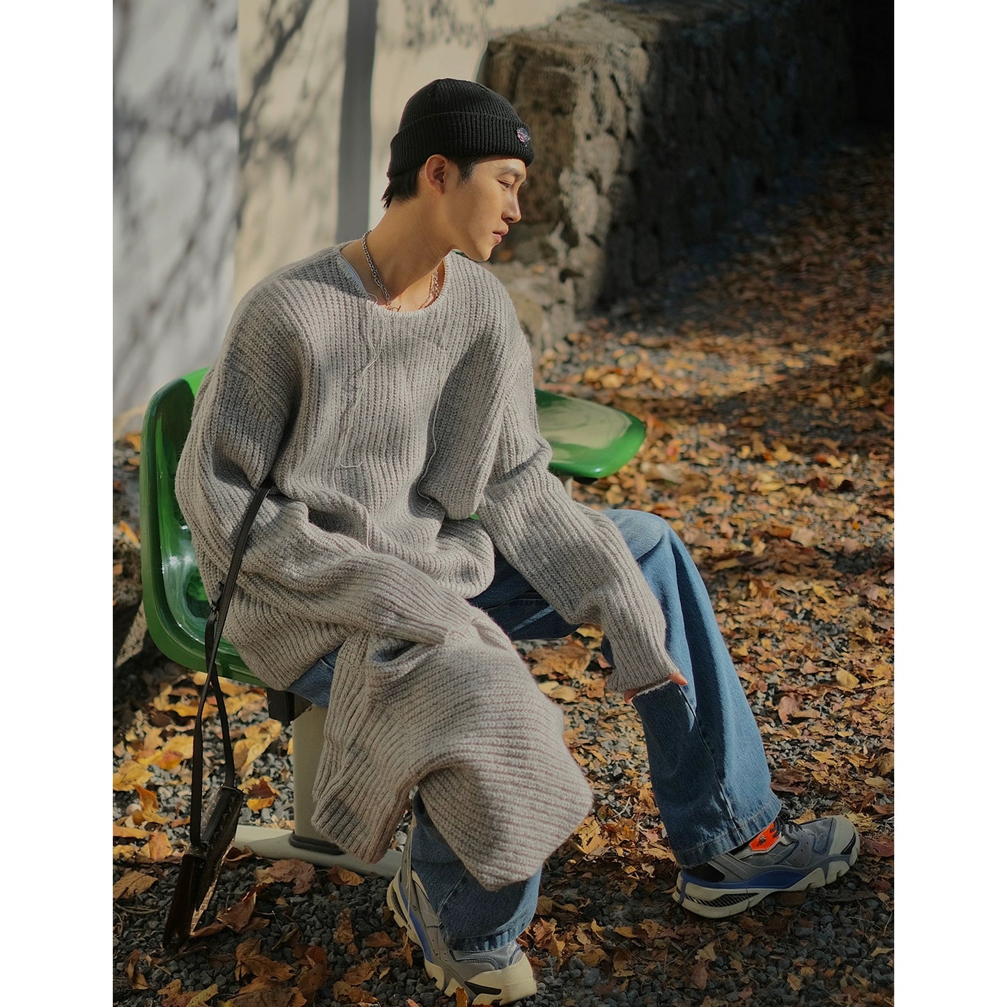 Turtleneck Knit Vest & Oversize Knit Sweater WN10021