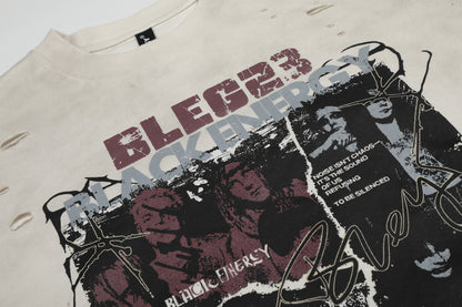 Graphic Print Dirty Dye Damage Short Sleeve T-Shirt WN25586