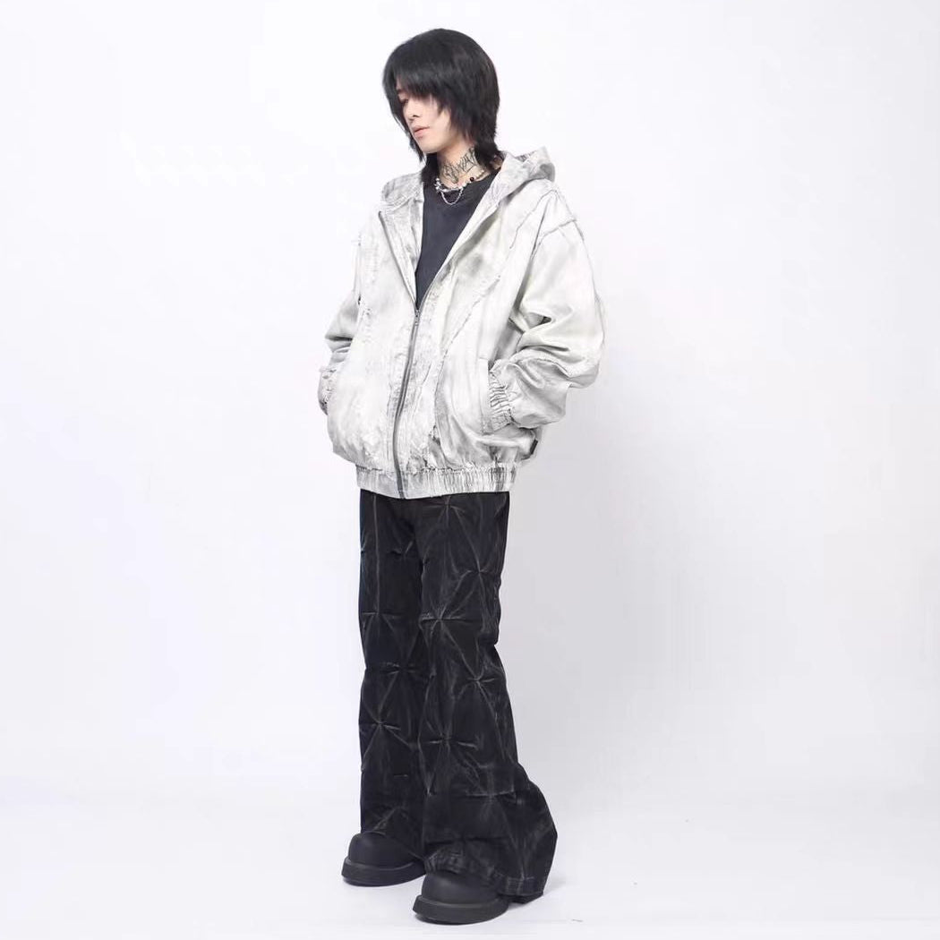 Frayed Damage Hooded Zipper Jacket WN27974