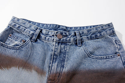 Embroidery Paint Wash Wide Leg Denim Jeans WN27958