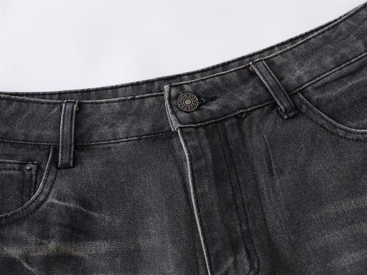 Washed Waxed Whisker Wide Leg Denim Jeans WN26868