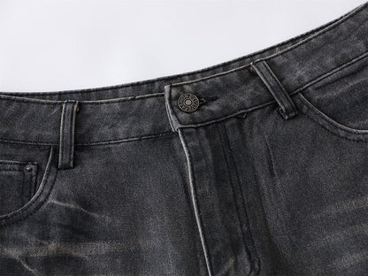Washed Waxed Whisker Wide Leg Denim Jeans WN26868