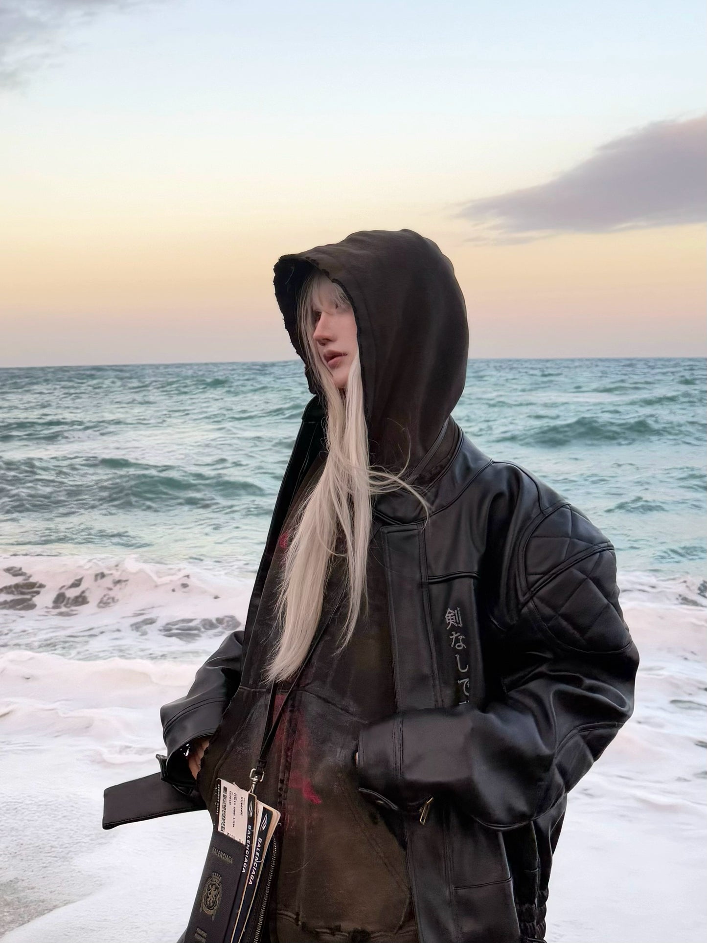 Damage Print Oversize Zipper Hoodie WN19718