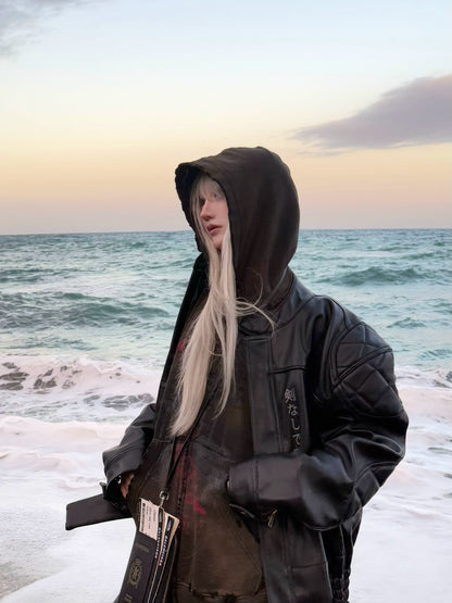 Damage Print Oversize Zipper Hoodie WN19718