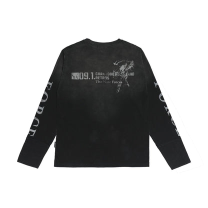 Washed Number Print Damage Long Sleeve T-Shirt WN25386