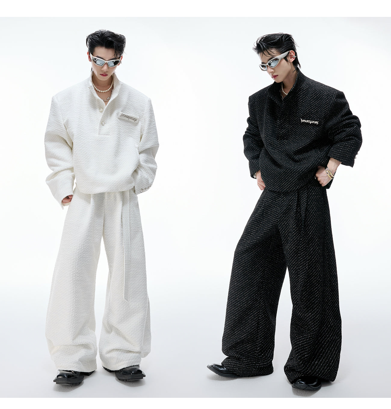 Pearl Button Textured Jacket & Wide Leg Pants Setup WN20529