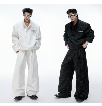 Pearl Button Textured Jacket & Wide Leg Pants Setup WN20529