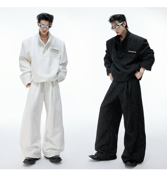 Pearl Button Textured Jacket & Wide Leg Pants Setup WN20529