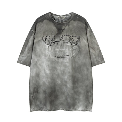 Washed Damage Graphic Print Short Sleeve T-Shirt WN26968