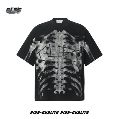 Waffle Skeleton Print Raglan Short Sleeve T-Shirt WN26417