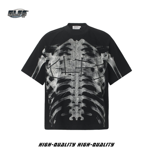 Waffle Skeleton Print Raglan Short Sleeve T-Shirt WN26417