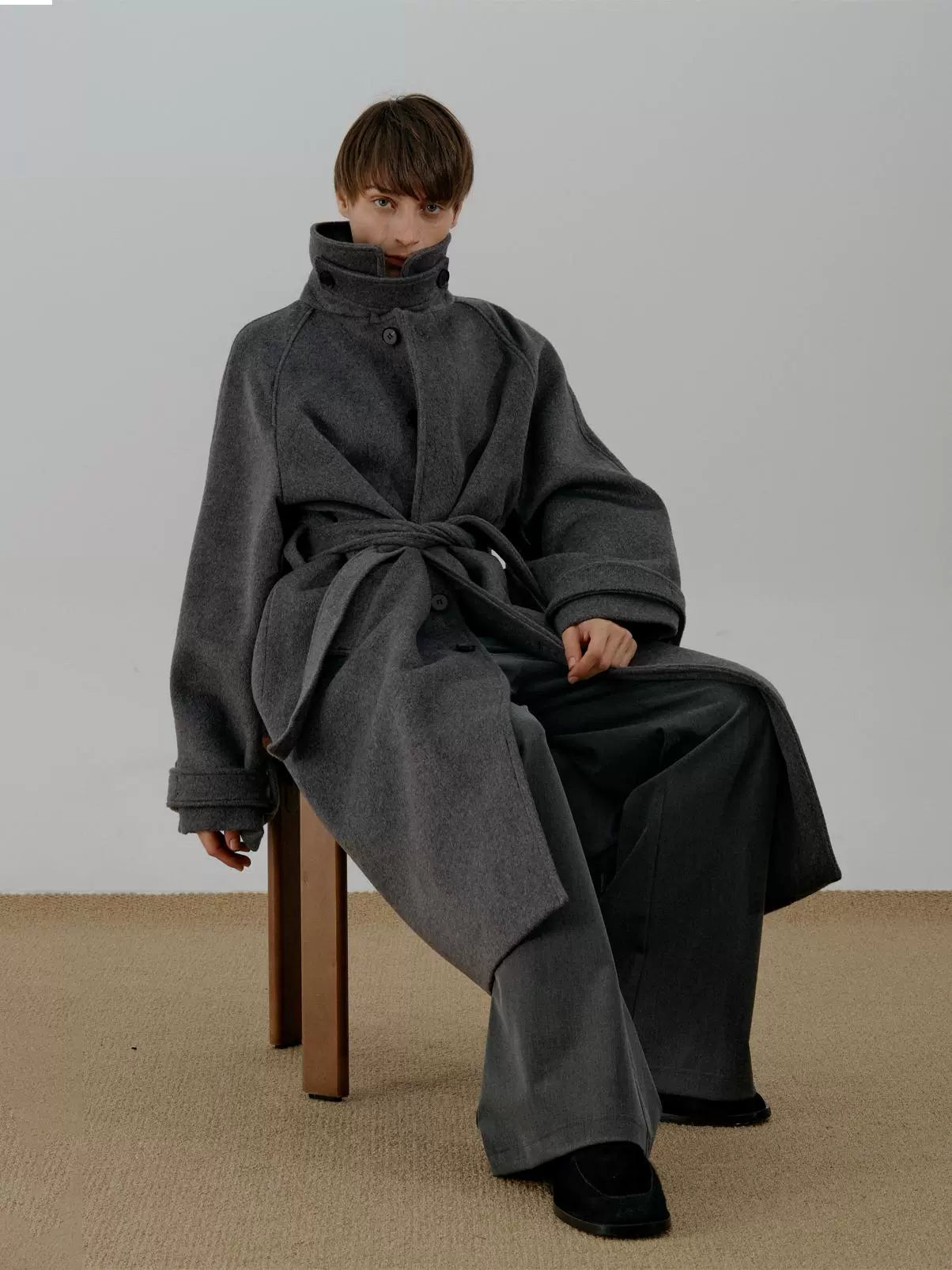 Belted Lapel Design Wool Coat WN21591