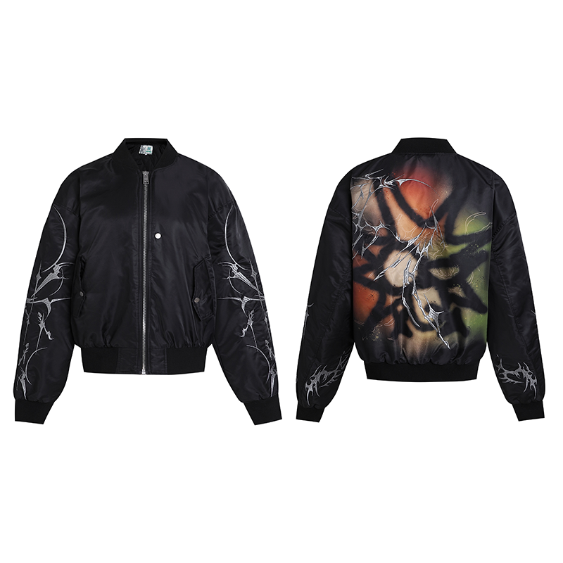 Graffiti Embroidery Print MA-1 Bomber Puffer Jacket WN17062