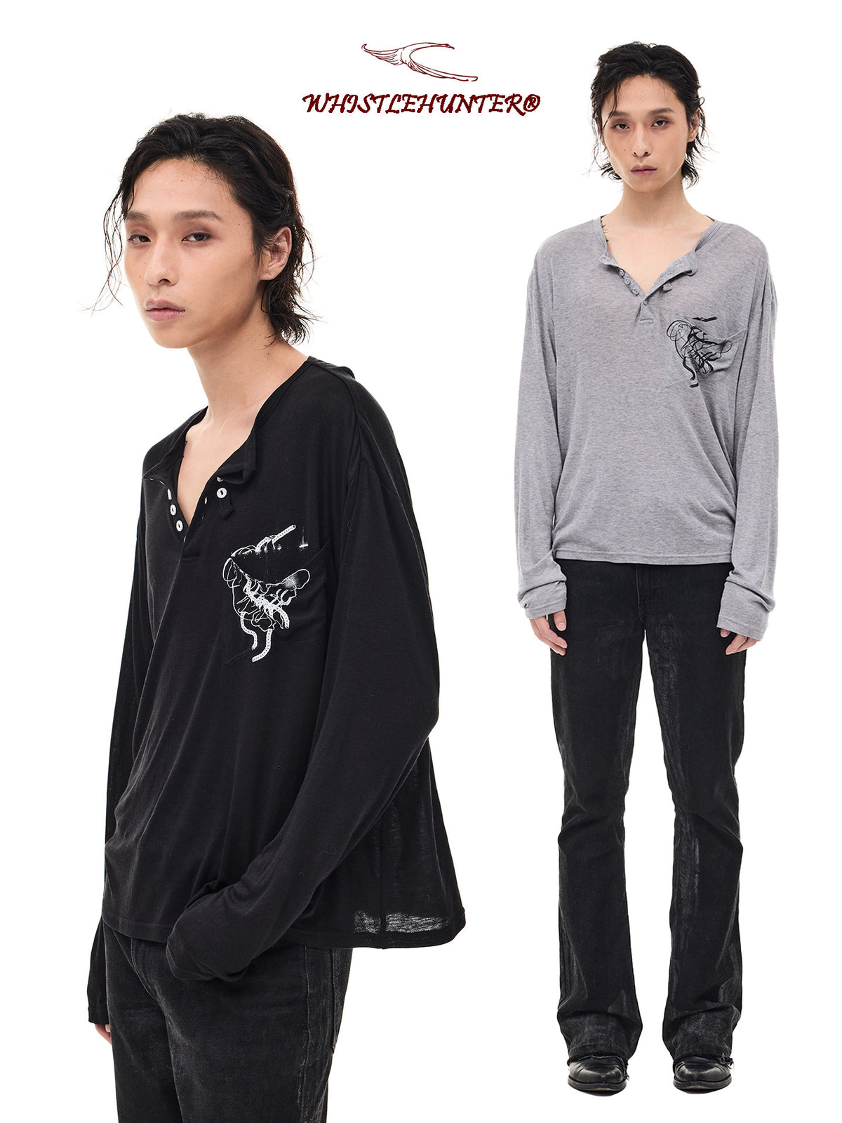 Merino Tencel Soft Henley Neck Long Sleeve T-Shirt WN26682