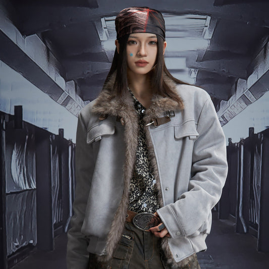 Fur Collar Metal Buckle Snap Button Oversize Puffer Jacket WN22850