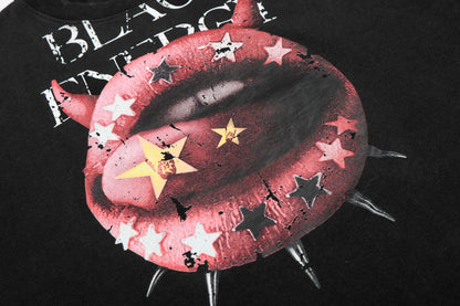 Graphic Print Washed Damage Cotton Short Sleeve T-Shirt WN25601