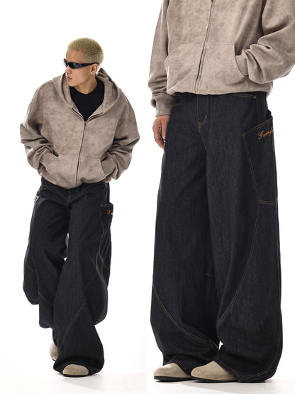 Structured Design Wide-Leg Straight Denim Jeans WN15120