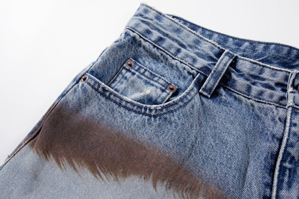 Embroidery Paint Wash Wide Leg Denim Jeans WN27958