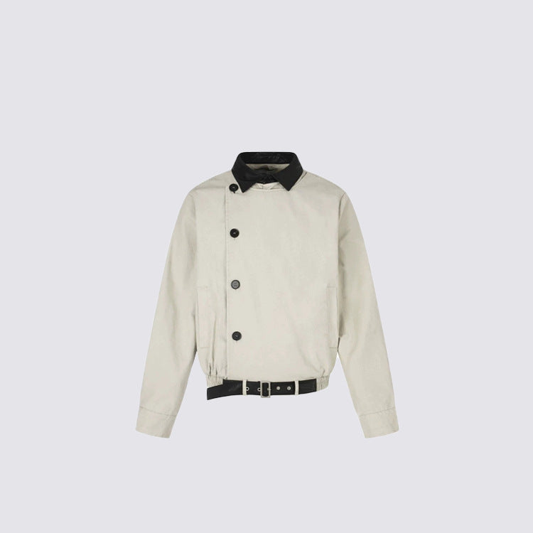 Washed Asymmetric Button Contrast Lapel Jacket WN27854
