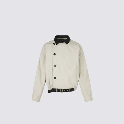 Washed Asymmetric Button Contrast Lapel Jacket WN27854