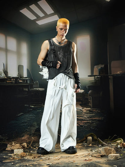 Embroidery Design Washed Dyed Sleeveless T-Shirt WN18436