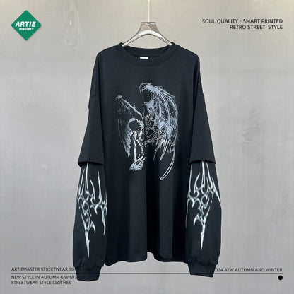 Fake Layered Print Oversize Long Sleeve T-Shirt WN9994