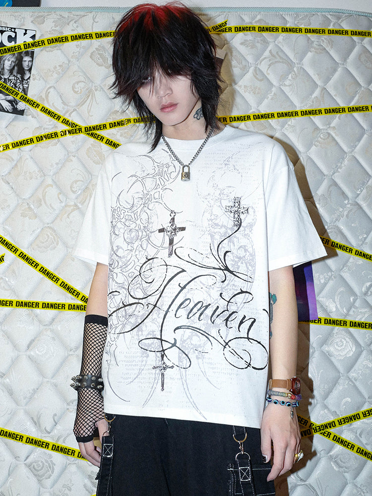 Cross Graphic Print Oversize Short Sleeve T-Shirt WN16065