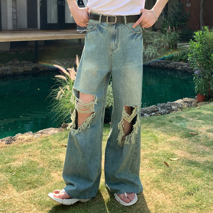 Fringe Damage Wide Leg Denim Jeans WN25024