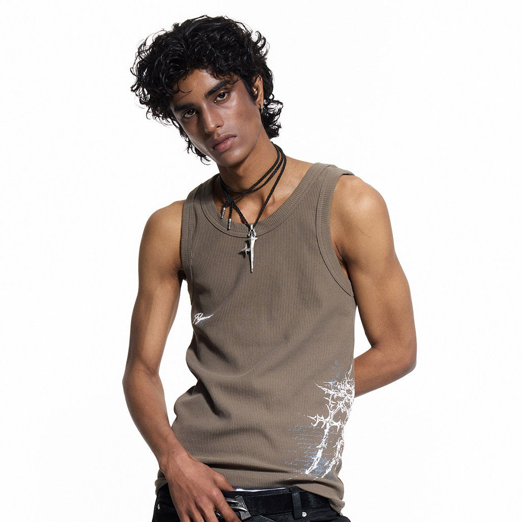 Print Ribbed Damage Tank Top WN27438