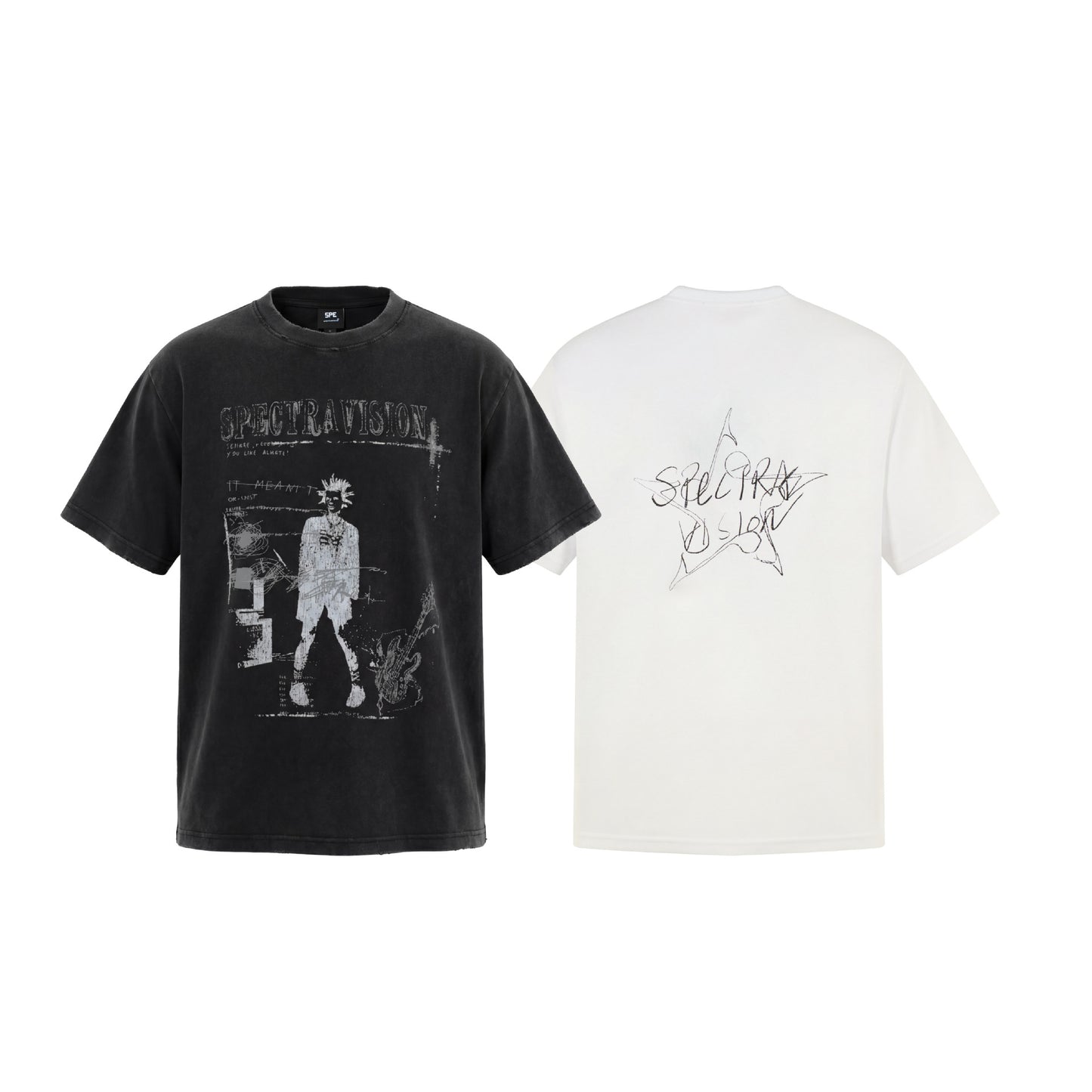Graphic Print Wash Damage Round Neck Short Sleeve T-Shirt WN25663