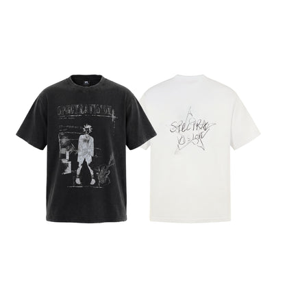 Graphic Print Wash Damage Round Neck Short Sleeve T-Shirt WN25663