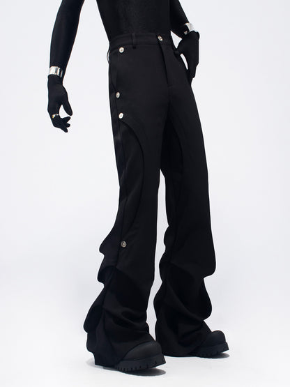Pleats Rivet Design Flare Trousers WN23764