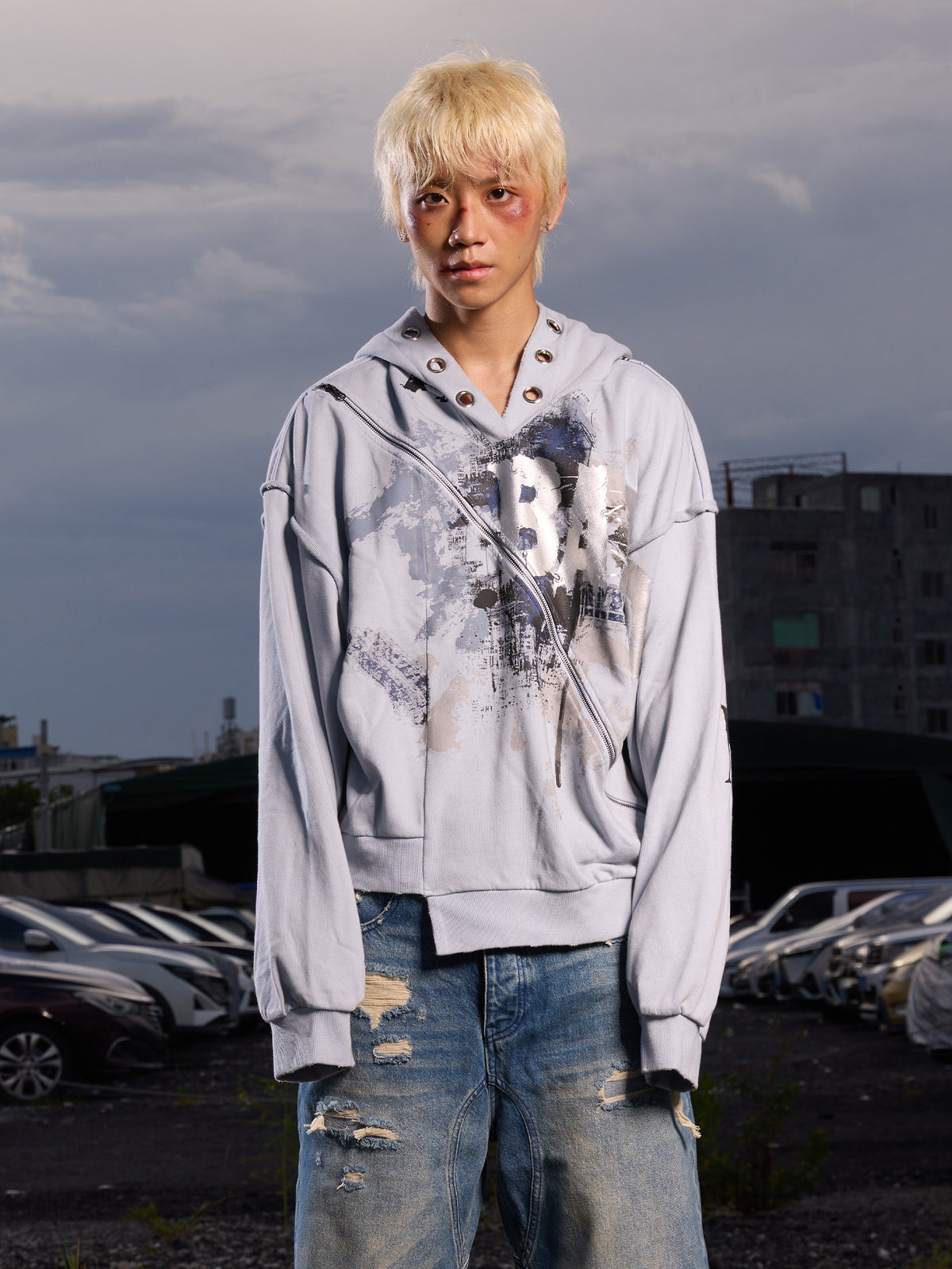 Deconstruction Damage Oversize Pullover Hoodie WN27104
