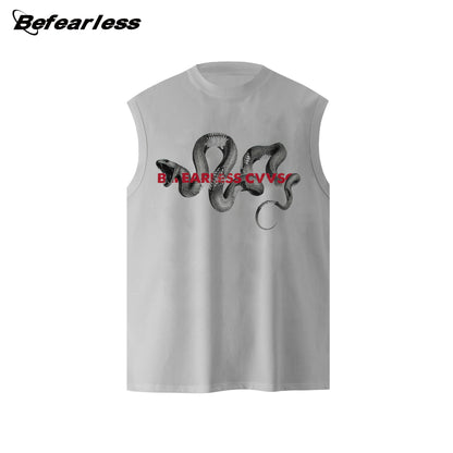 Python Print Washed Oversize Sleeveless T-Shirt WN26298
