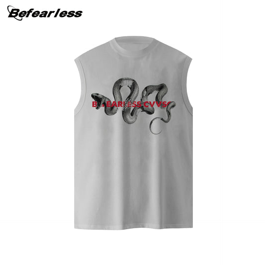 Python Print Washed Oversize Sleeveless T-Shirt WN26298