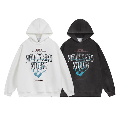 Washed SPRAY PAINT Letter Print Oversize Pullover Hoodie WN11461