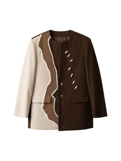 Brushed Color Block Oversize Tailored Jacket & Wide Leg Trousers Setup WN23649