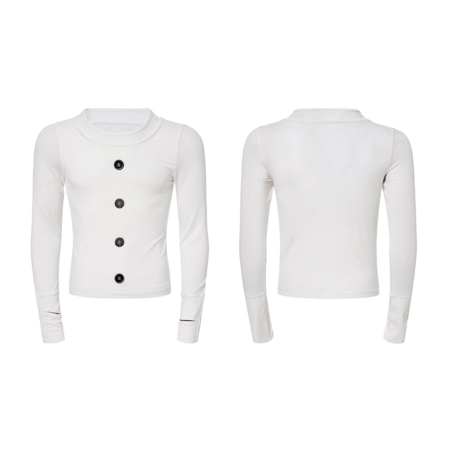 Tencel Fake Layered Button Long Sleeve T-Shirt WN23270