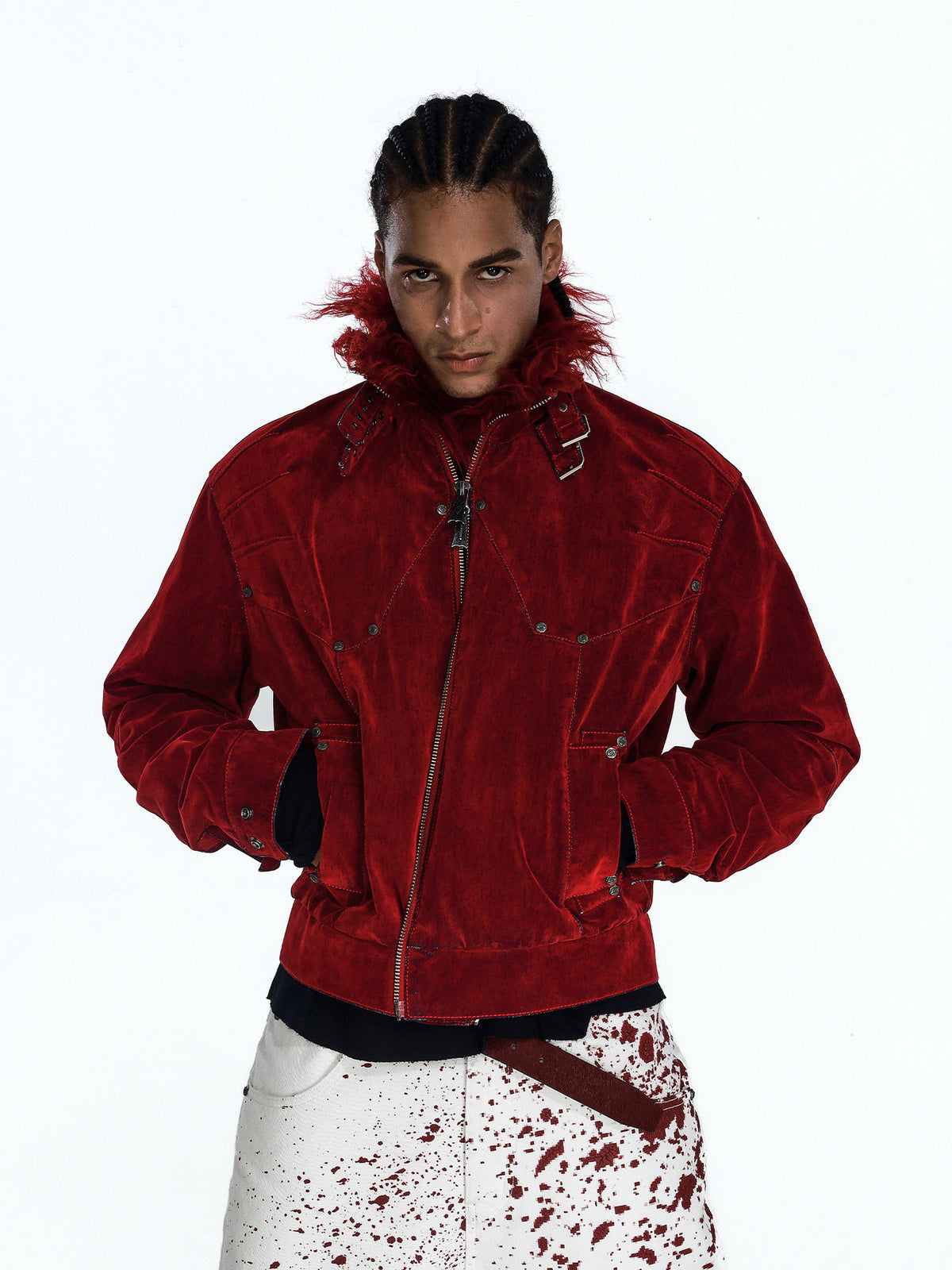 Fur Collar Zipper Denim Jacket WN27466