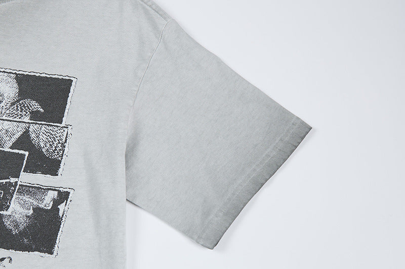 Graphic Print Wash Damage Cotton Short Sleeve T-Shirt WN25645