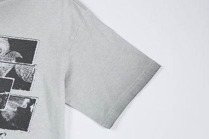 Graphic Print Wash Damage Cotton Short Sleeve T-Shirt WN25645