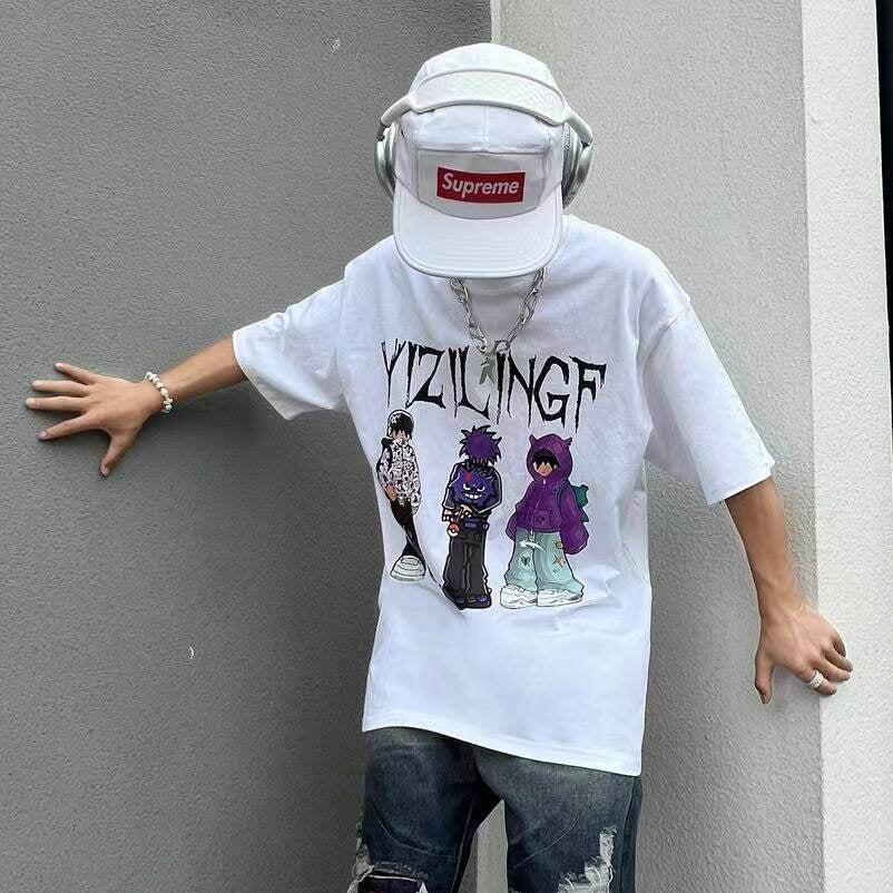 Illustration Print Oversize Short Sleeve T-Shirt & Pullover Hoodie & Zipper Hoodie WN24061