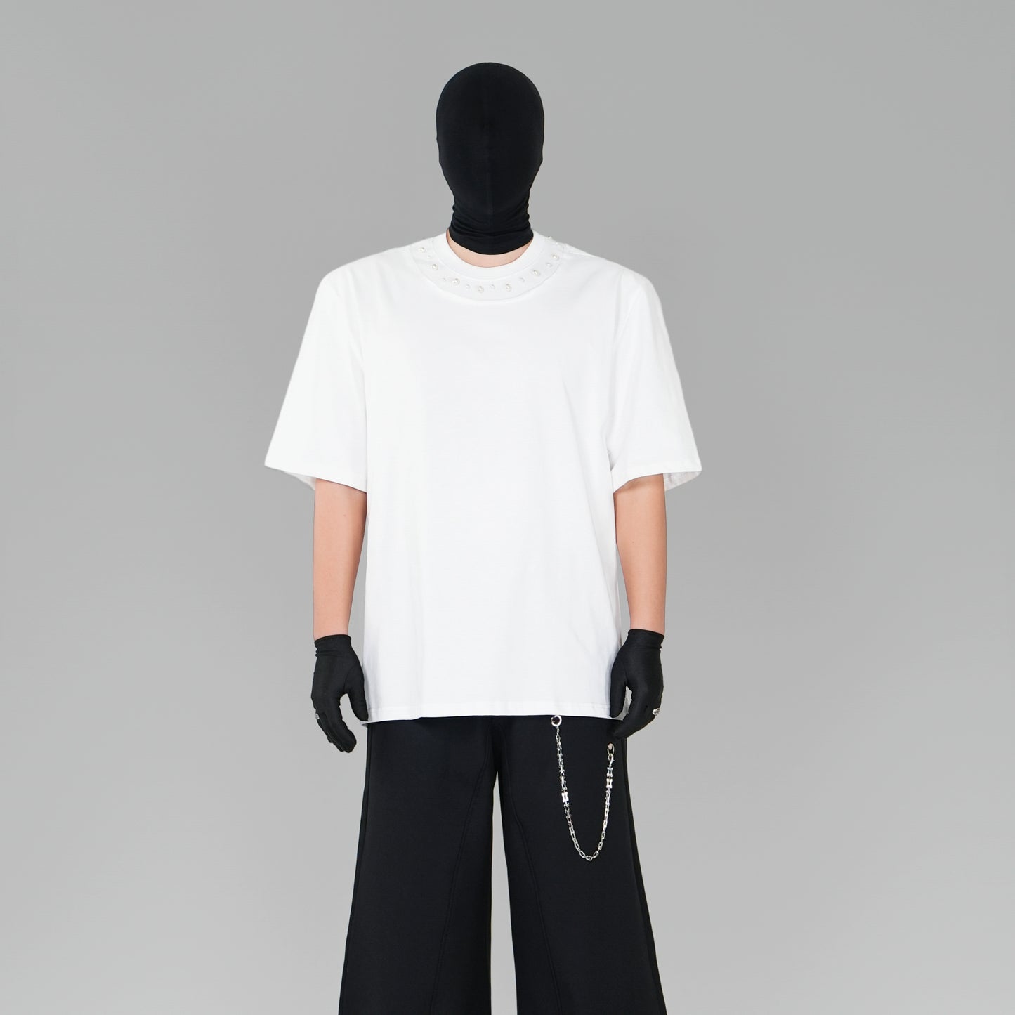 Pearl Studs Detail Oversize Short Sleeve T-Shirt WN17294