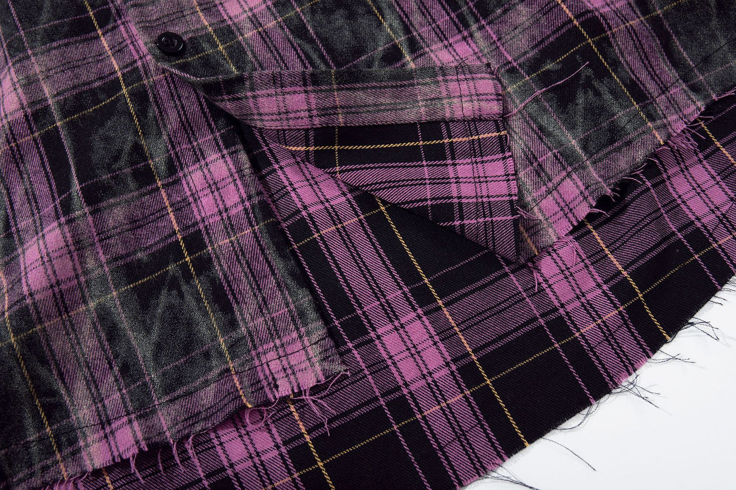 Washed Tie-Dye Plaid Short Sleeve Shirt WN25748