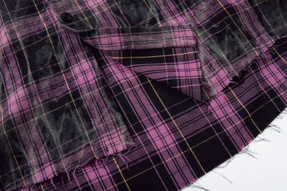 Washed Tie-Dye Plaid Short Sleeve Shirt WN25748